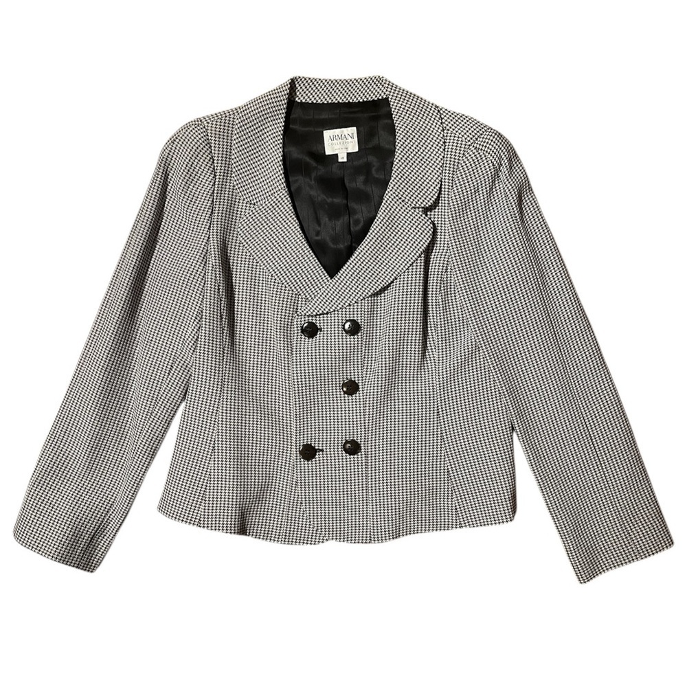 Armani Academia Baby Houndstooth Double Breasted Chic Silk Blend Designer Blazer
